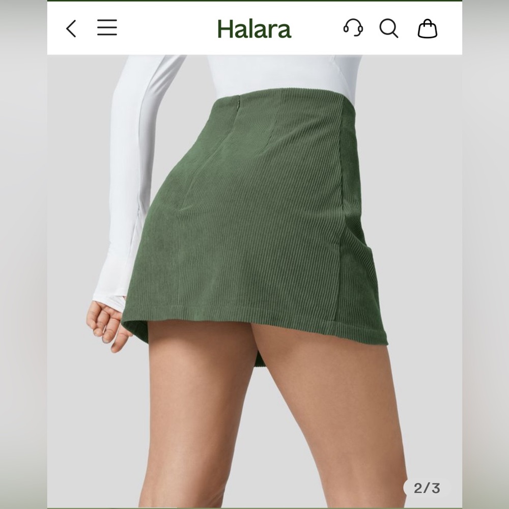 HALARA Green Corduroy skirt with built in shorts